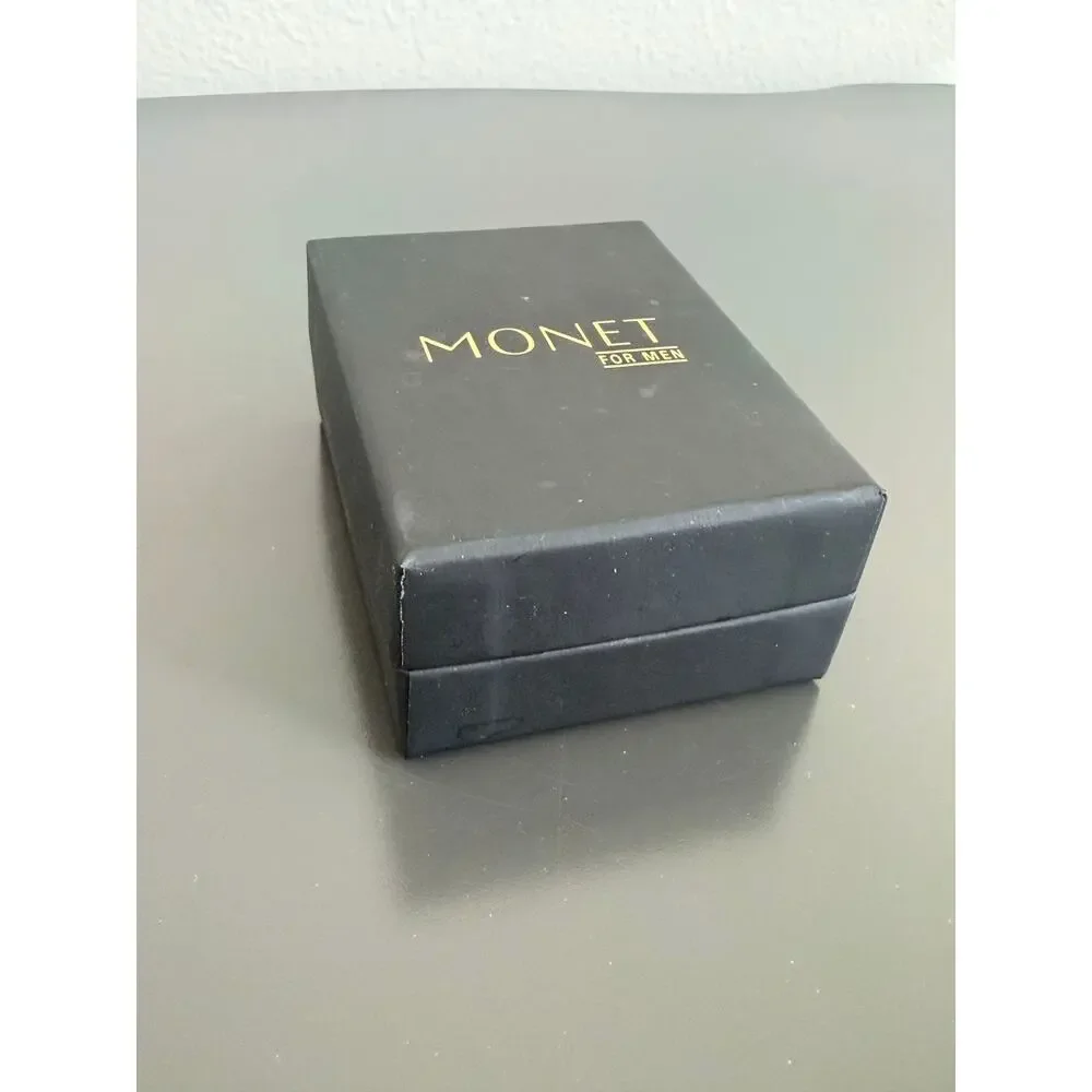 Vintage Monet for Men leather & metal keychain in its original branded box